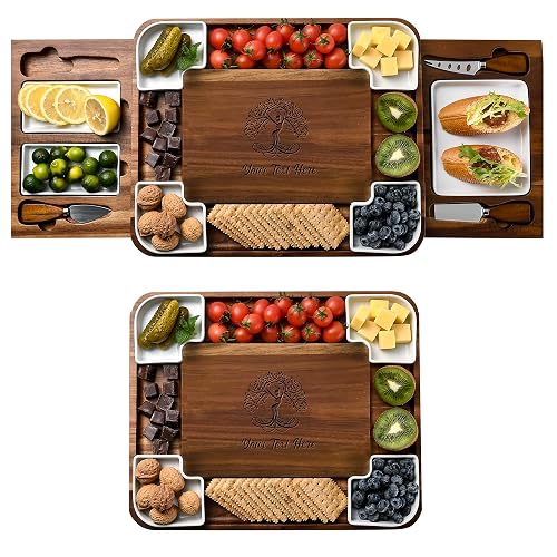 Personalized Charcuterie Board & Cheese Platter Set Large Acacia Wood