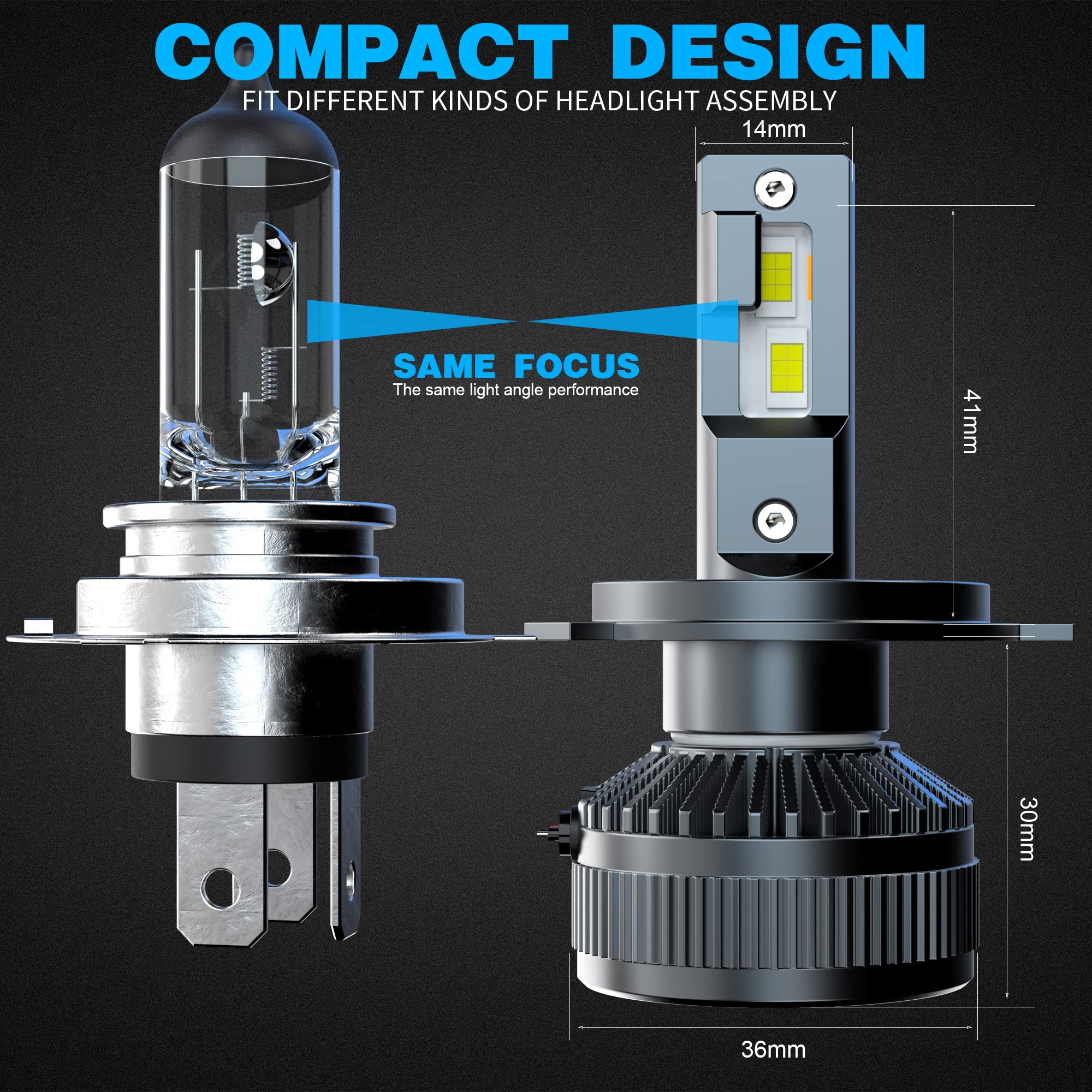 D-Lumina H4 Bombilla LED para Faros Delanteros para automóviles y Camiones, 400% Bombillas LED superbrillantes 26000LM 6000K Kit de conversión de Bombilla LED, 2 años de garantía, 2 Piezas