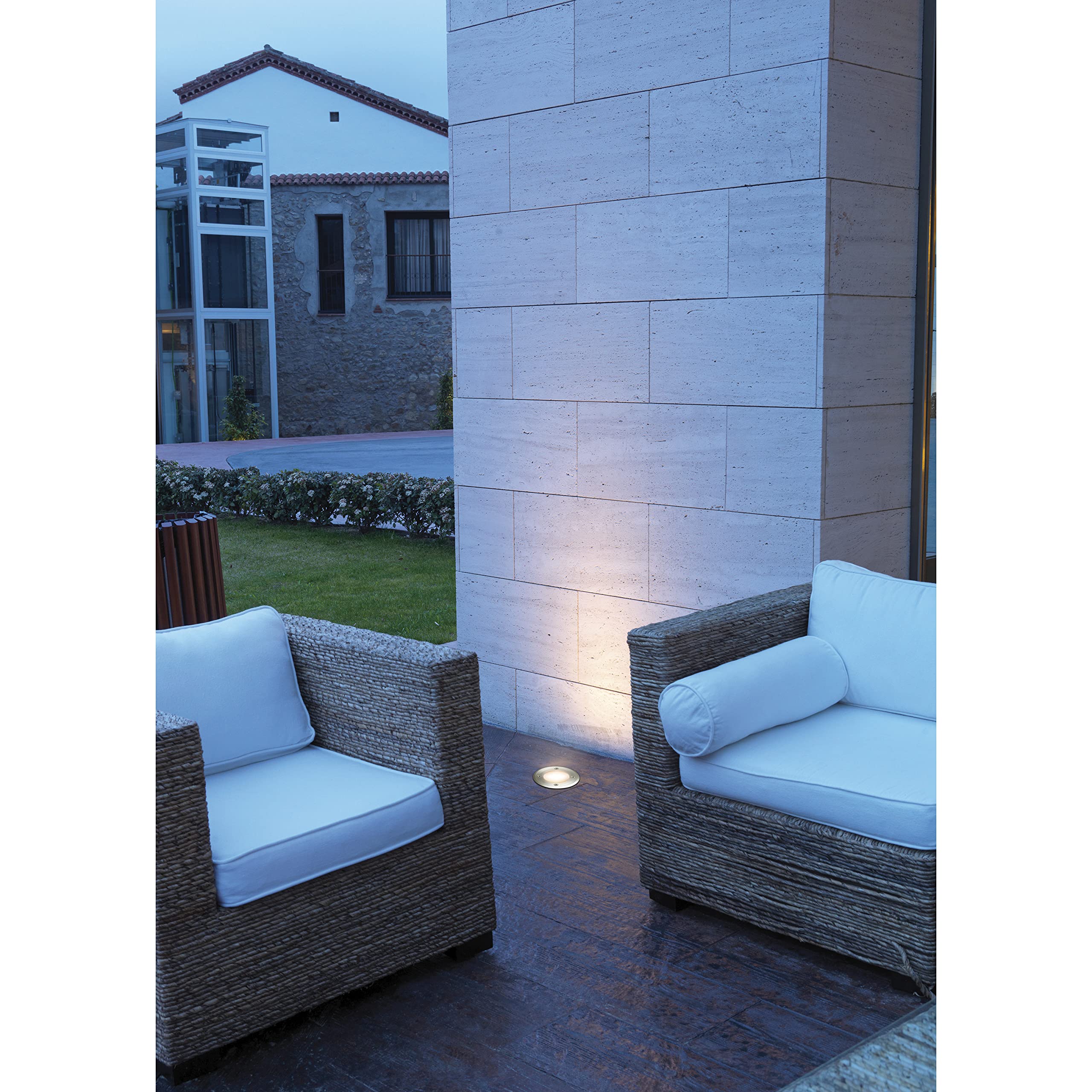 Empotrable de suelo BORA para exterior IP67, empotrable para exterior moderno de diámetro ø11 cm para pasillos, caminos o senderos, patios o zonas de paso, GU10 4,5W, inox