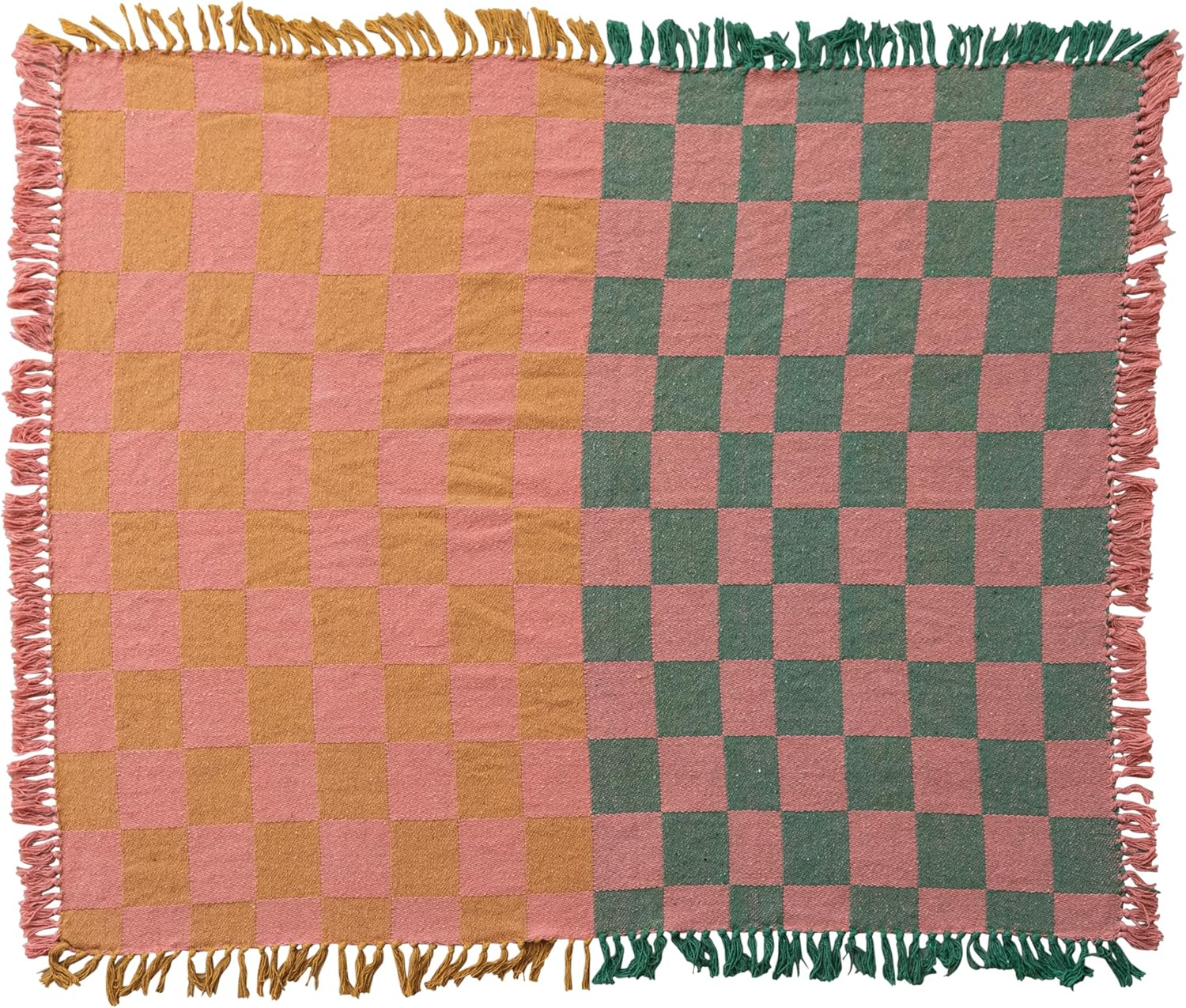 Creative Co-Op Woven Cotton Blend Two-Tone Checked Throw with Fringe, Multicolor - Image 3