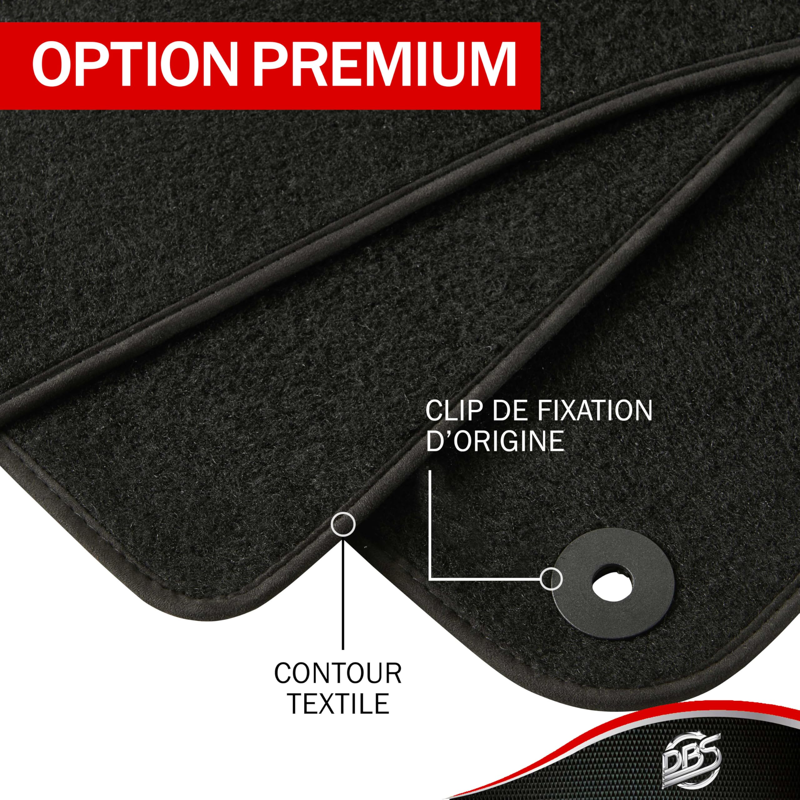 DBS - Tapis de Sol Voiture - sur Mesure - Adapté à Votre Peugeot 307/307 SW (04/2001-04/2008) Antidérapant : Clips de Fixation et Autogrip - 3 pièces : Protection du Pont arrière - Moquette