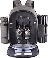 Vista 2 de Apollo Walker - Set de mochila para picnic para 2 personas con compartimiento refrigerado, soporte desmontable para botella/vino, manta de forro