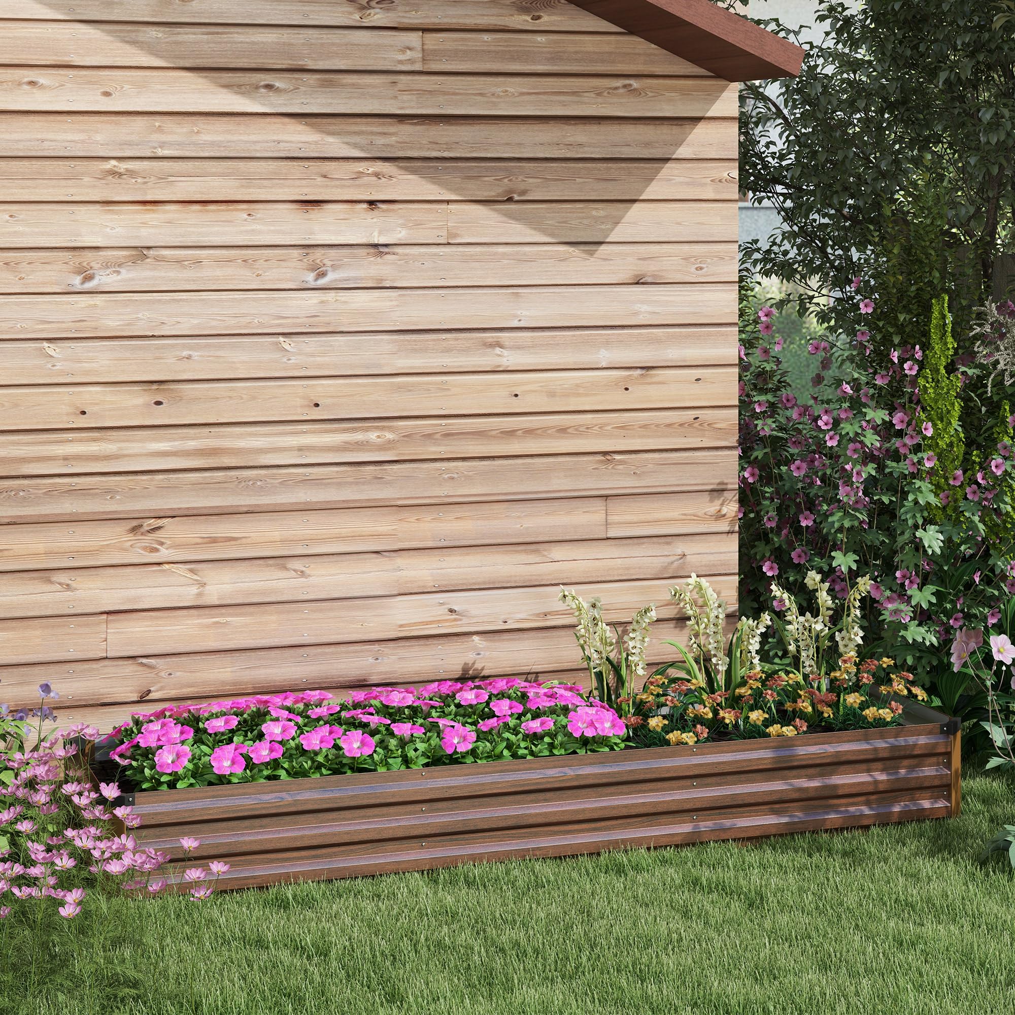 Jardinière Avec Treillis Outsunny 74x27x131 Cm - Bois D'acacia Et Acier, 3 Bacs, Drainage, Pour Balcon/terrasse