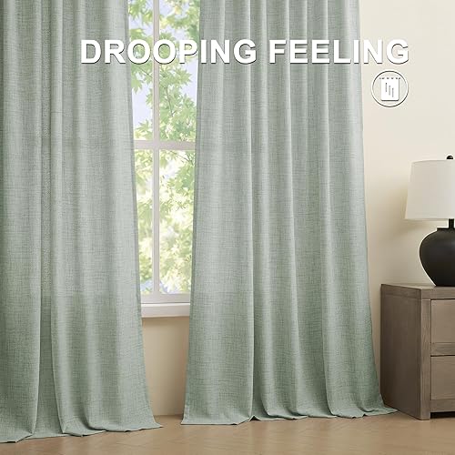 Miniatura 10 de Cortinas 100% opacas de 90 pulgadas de largo, cortinas con aislamiento térmico de lino para dormitoriosala de estar, bolsillo para barrapestaña