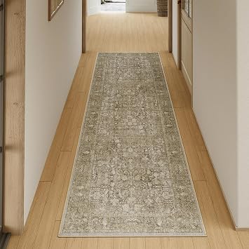 HUGEAR Vintage Brown Washable Rug 60 x 240 cm Non Slip Runner Soft Short Pile Retro for Hallways Bedrooms Kitchens Passage Areas Washable Rug Non-Slip Soft Short Pile Retro for Hallway Bedroom Kitchen Bridges Hallway Carpet