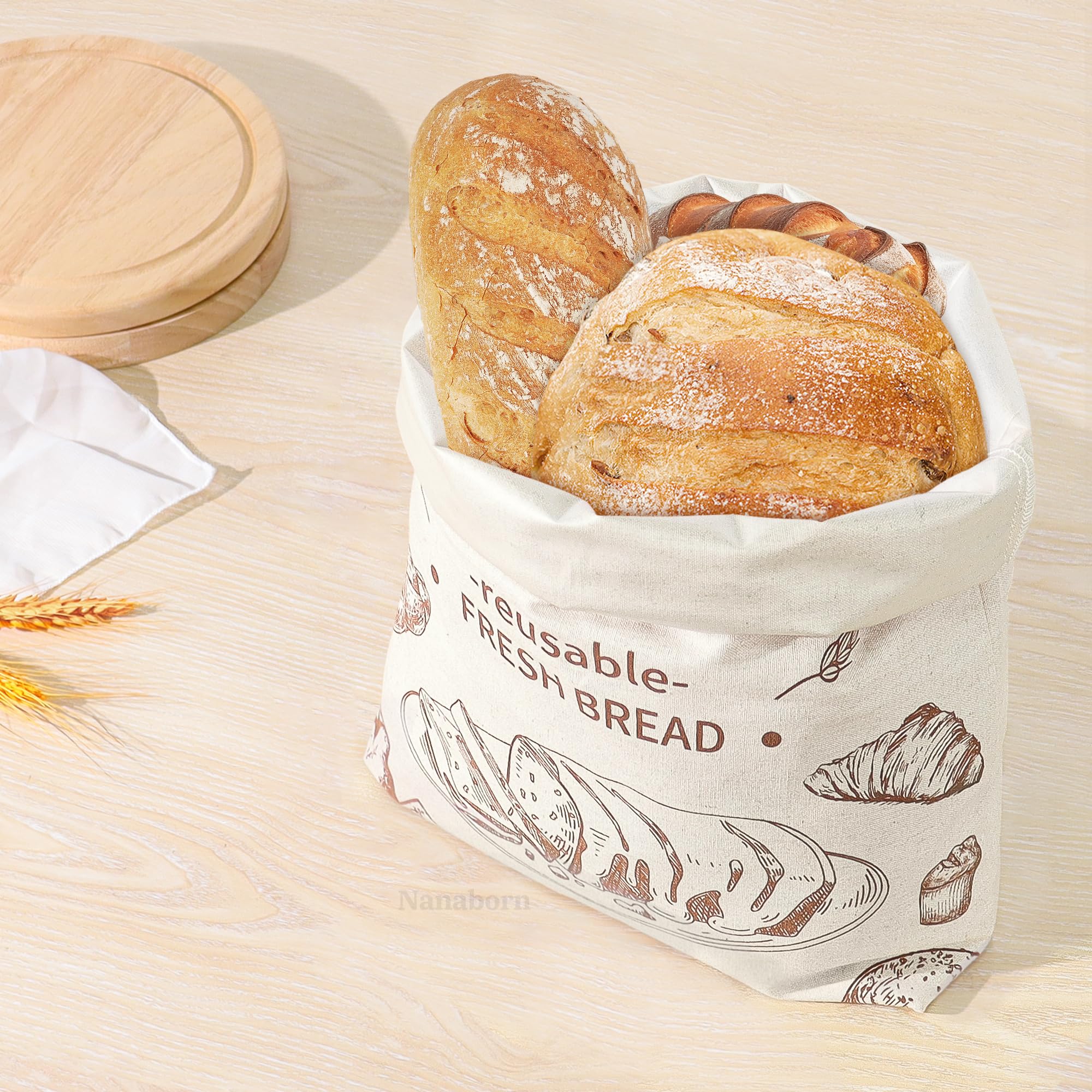 Nanaborn Bread Bags for Homemade Bread Sourdough Reusable Linen Fresh Baked Storage