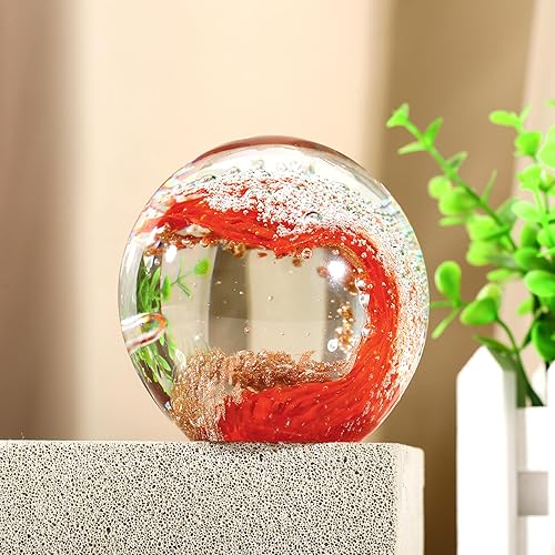 Miniatura 5 de Pisapeles de bola de vidrio soplado a mano, decoración del hogar coleccionable, decoración de acuario y oficina para amantes del océano (rojo)