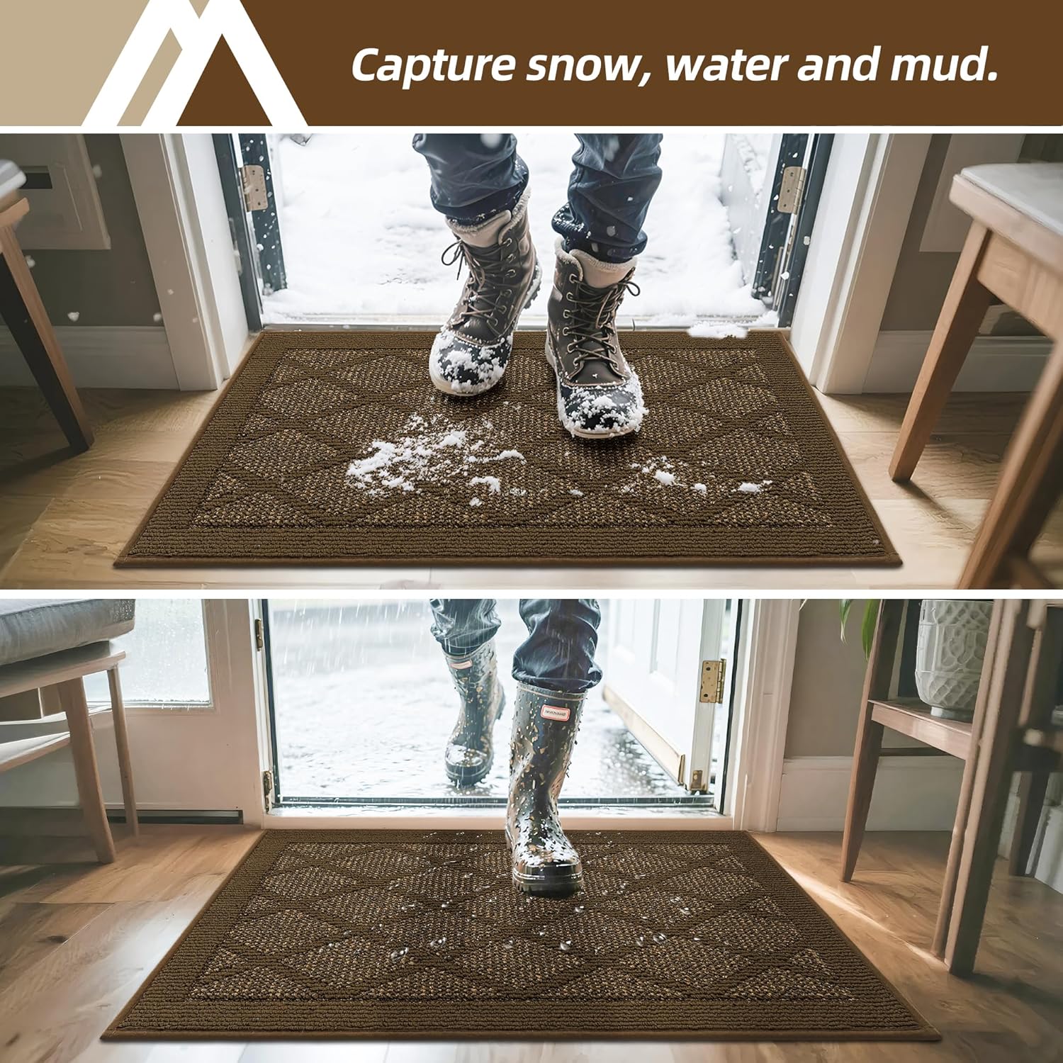 COSY HOMEER Non-Slip Door Mat 20"x32", Entryway Rugs Low Profile Absorbent Dirt Trapper Doormat for Front Entrance, Washable Polypropylene Entry Mat (Dark Brown) - Image 2