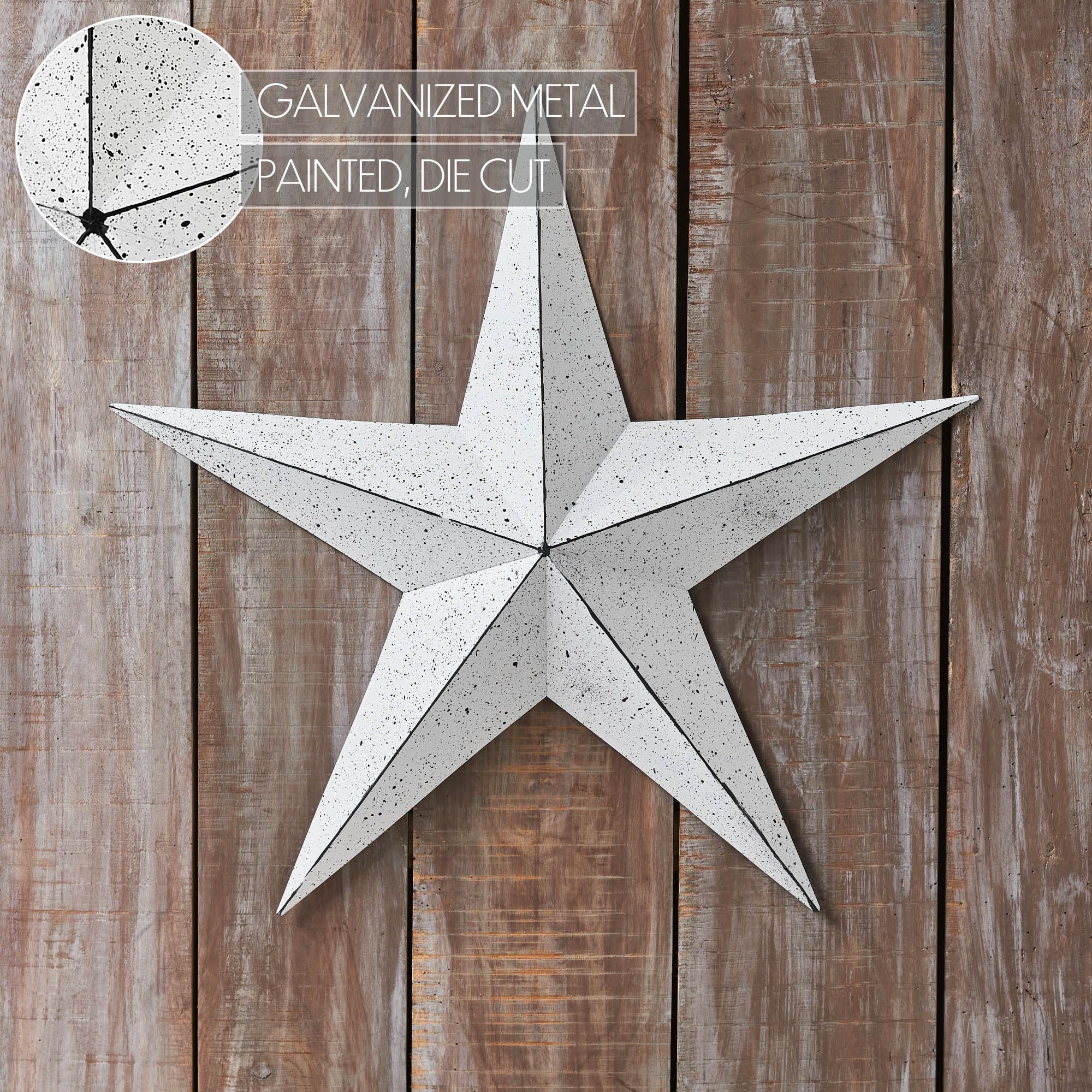 VHC Brands Patriotic Faceted Metal Star White Wall Hanging 24x24, Independence Day Decor, American Star Design, Distressed Appearance Metal Wall Hanging, Star Shape, Country, Matte White