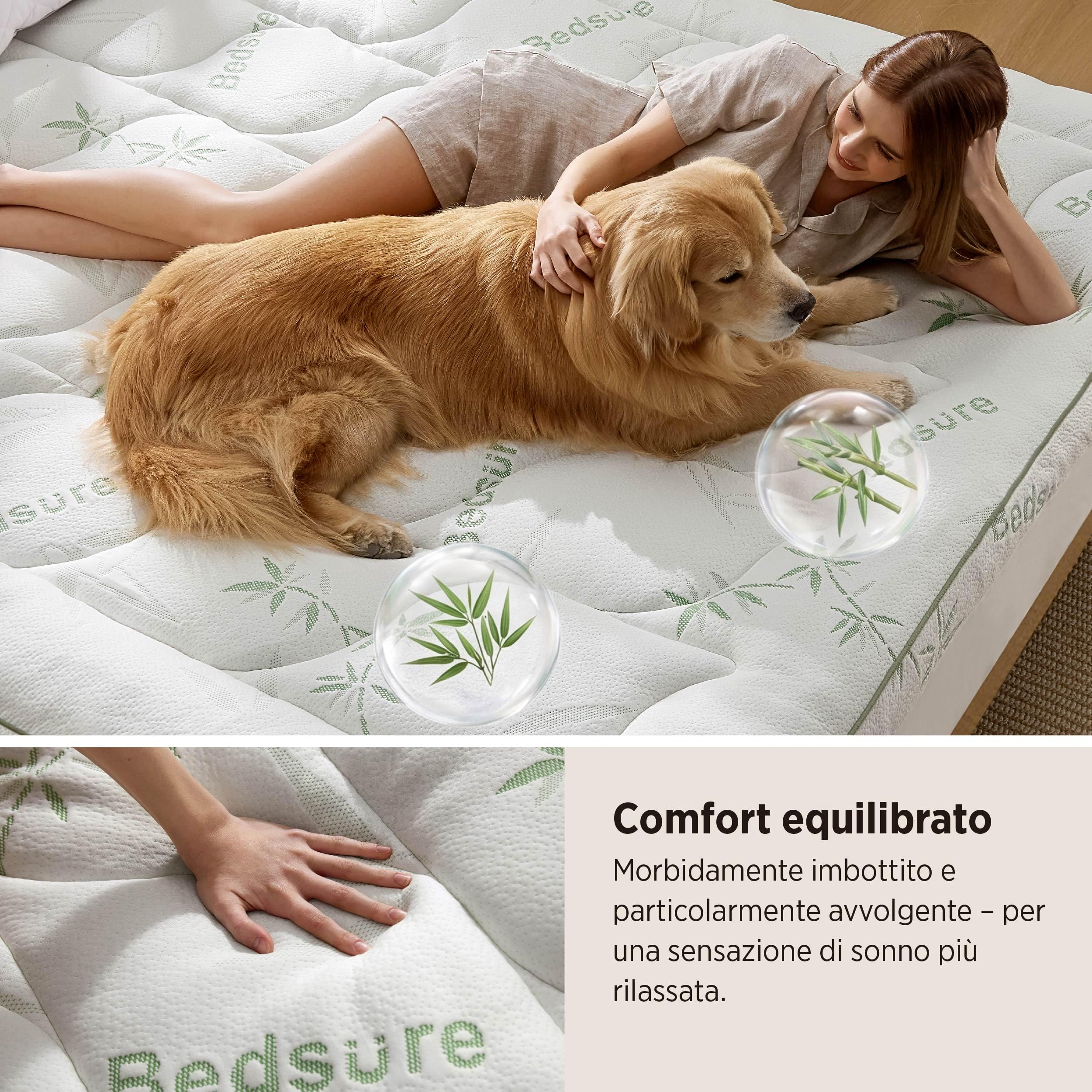 BEDSURE Materasso aggiuntivo in bambù 160x200 - Imbottitura di 40 cm di spessore, rinfrescante, traspirante, antiallergico, allevia il mal di schiena
