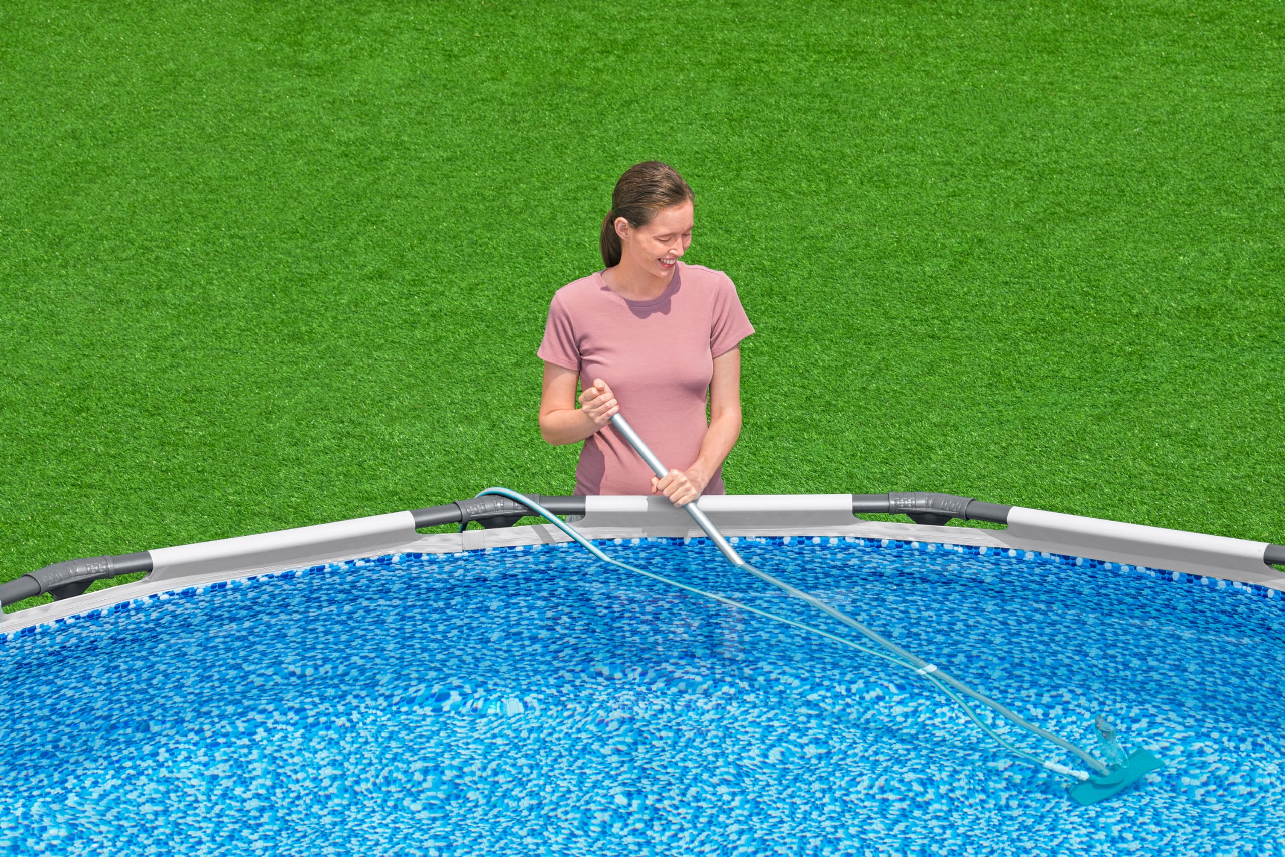 BESTWAY Kit de Mantenimiento para Piscinas AquaClear con Pértiga 167 cm, Limpiafondos, Azul
