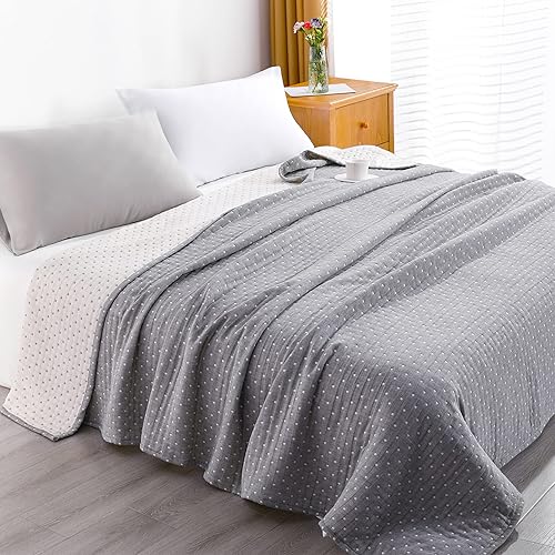 NTBAY Manta de muselina de algodón de 3 capas de 106 x 92 pulgadas, súper suave, transpirable, con hilo térmico teñido para adultos, manta ligera