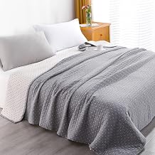 NTBAY 3 Layers Cotton Muslin 68x92 Twin Bed Blanket, Super Soft Breathable Thermal Yarn Dyed Quilt for Adults, Perfect Lightweight Blanket for Couch Sofa Bed All Seasons, Grey Dot