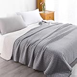 NTBAY 3 Layers Cotton Muslin 68x92 Twin Bed Blanket, Super Soft Breathable Thermal Yarn Dyed Quilt for Adults, Perfect Lightweight Blanket for Couch Sofa Bed All Seasons, Grey Dot