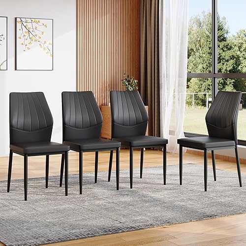 Miniatura 3 de Set of 4 Dining Chairs with Ergonomic Shell-Pattern Backrest, 37 Inches High - Tech Fabric Comfort for Dining Room, Kitchen, and Table & Chair