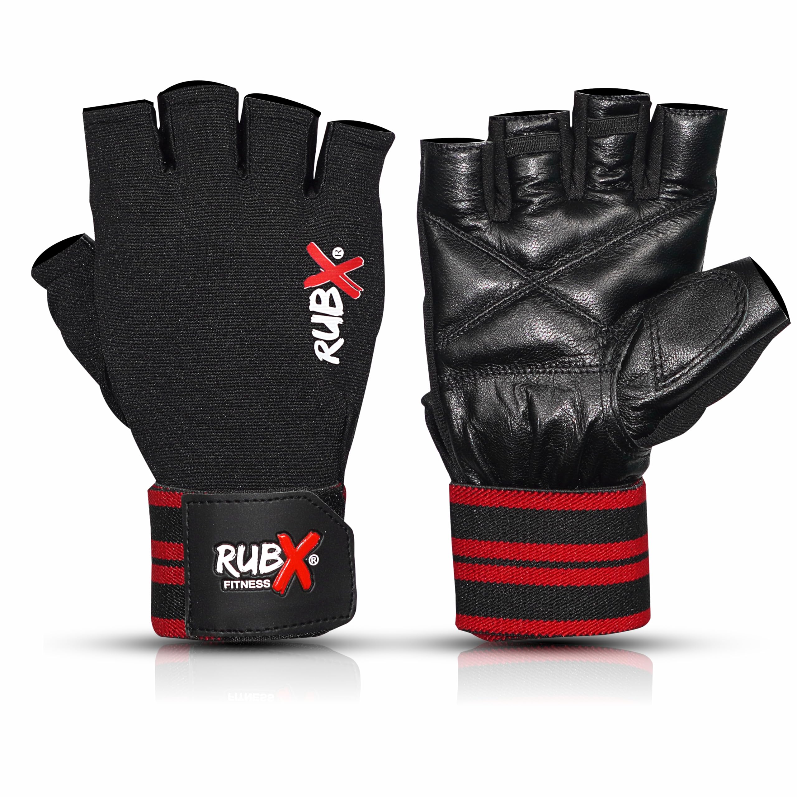 RUBX Leather Gym Gloves for Men & Women with Wrist Support – Half Finger Workout Gloves for Weightlifting, Training, Fitness, Biking, Hand Protection & Grip Strength – Gym Accessories (Red & Black)-image-41