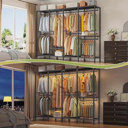 Miniatura 5 de Raybee Perchero de ropa resistente, 77 pulgadas de alto para colgar ropa, estante de ropa portátil grande de 76 pulgadas de ancho para colgar ropa,