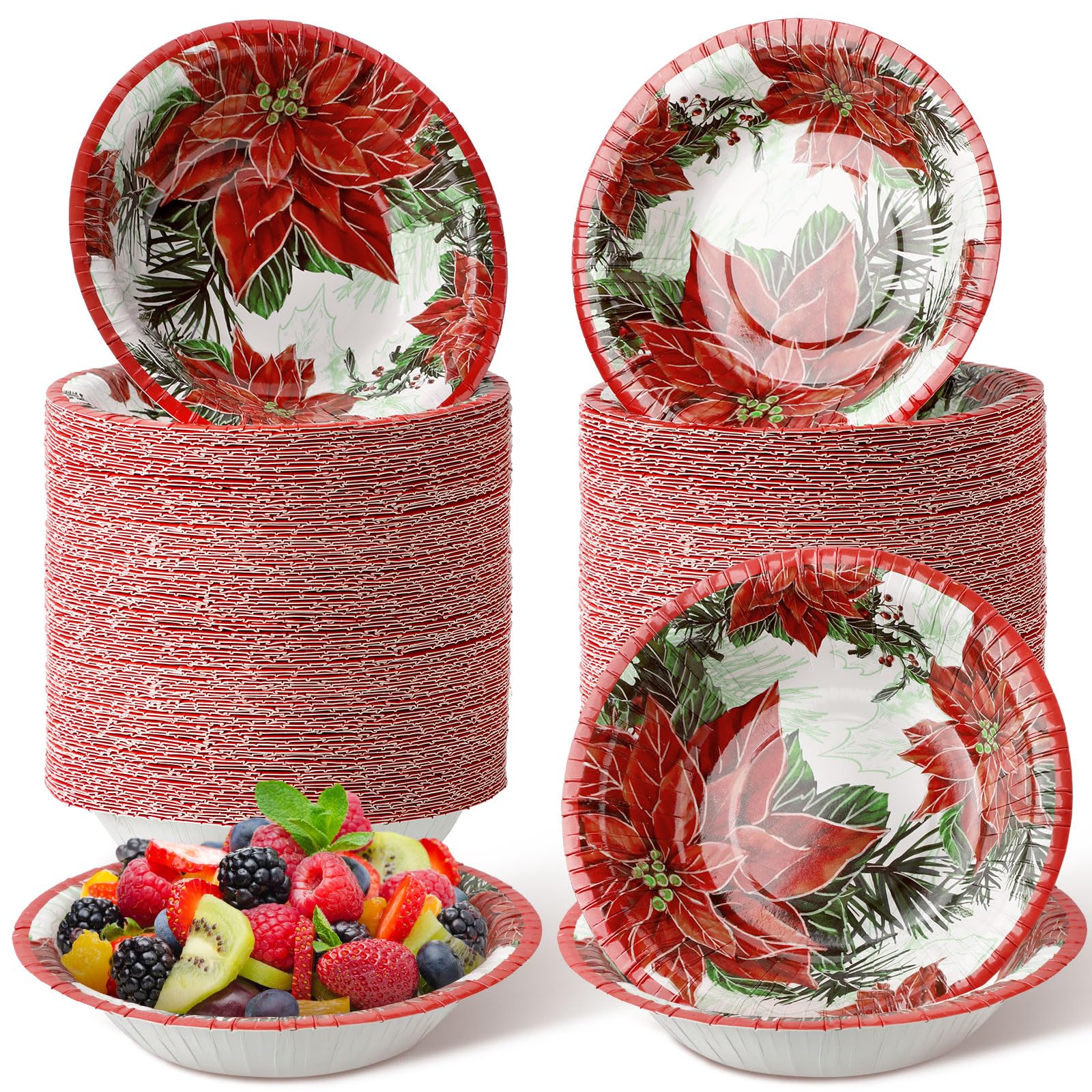 Sliner 100 Pcs Christmas Paper Bowl Christmas Disposable Bowls Serving Bowls Winter Themed Salad Bowls 12.3oz Dessert Bowls for Christmas Snack Dinner