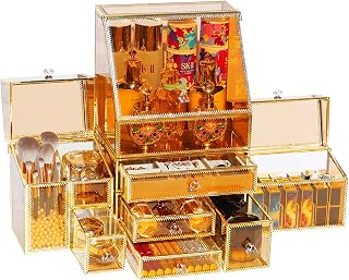 YoudepotYoudepot Makeup and jewelry organizer Makeup and jewelry organizer, vintage makeup organizer,luxury tempered Glass Cosmetic Organizer ， for skincare products,Brushes, Lipsticks,Jewelry. Amber