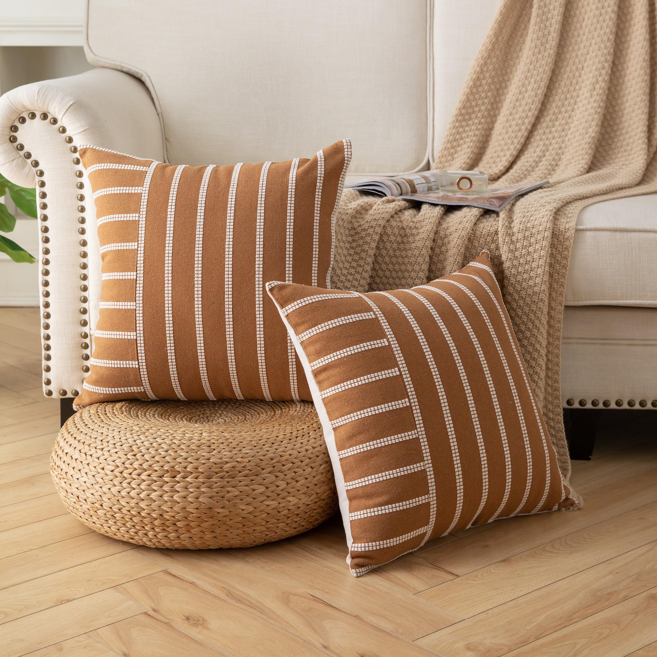 Emvency Boho-Kissenbezüge, 45x45 Cm, Chenille-Stoff, 2er Set – Bauernhaus-Stil Mit Unsichtbarem Reißverschluss, Perfekt Für Sofa, Bett & Wohnzimmer