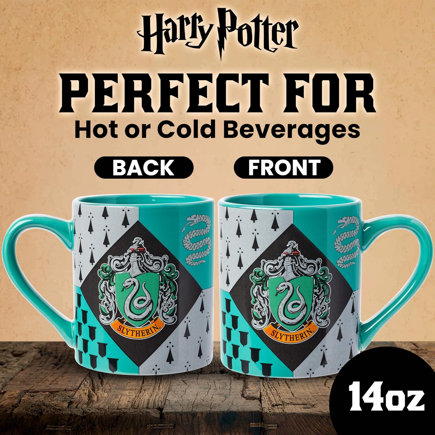 Silver Buffalo Harry Potter Slytherin House Crest, Ceramic Mug, 14oz