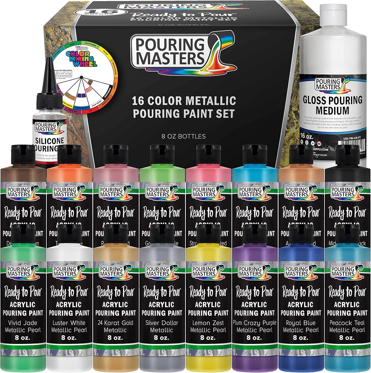 Pouring Masters 16Color Metallic Ready to Pour Acrylic