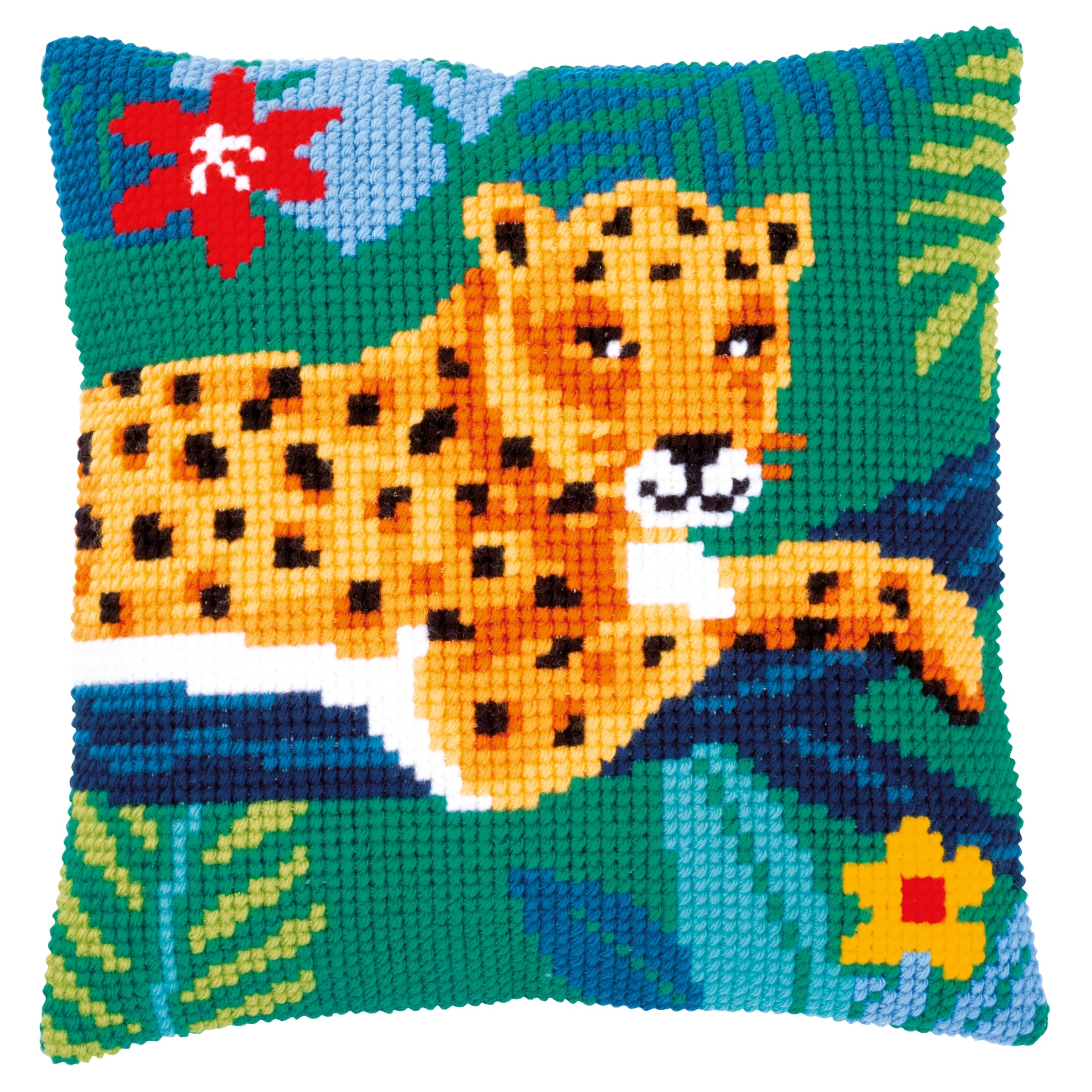 Vervaco Leopard II Cuscino a Croce prestampato, Cotone Poliestere, Multicolore, 40 x 40 cm