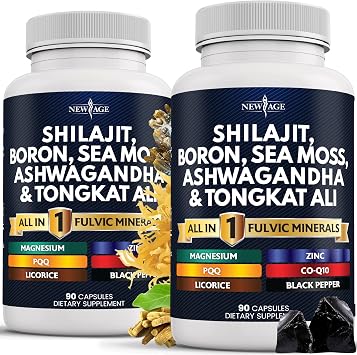 Shilajit Supplement with Sea Moss, Ashwagandha, Tongkat Ali, Boron, Magnesium - Fulvic Acid Capsules for Men - 90 Count Pack of 2
