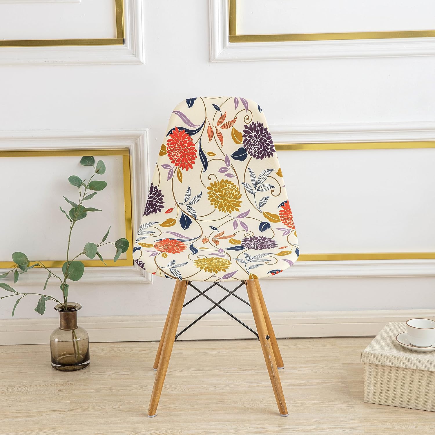 4PCS Printed Shell Chair Covers Mid Century Modern Dining Chair Covers Shell Chair Cover Lounge Armless Chair Cover Armless Chair Protector Stretch Slipcovers for Dining Room and Office,05
