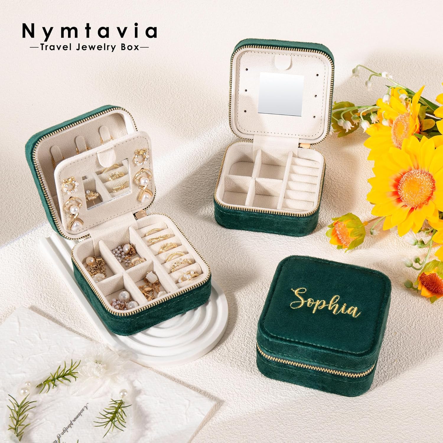 Personalized Travel Jewelry Case, Custom Small Jewelry Box with Embroidered Name, Customized Monogram Jewelry Organizer for Womens Girls, Wedding Birthday Gifts