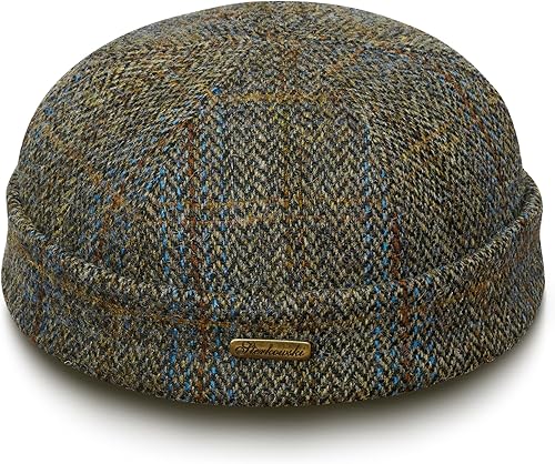 Sterkowski Docker Cap Gorro de tweed escocés genuino Harris para hombres y mujeres Gorra cálida tradicional de lana pura