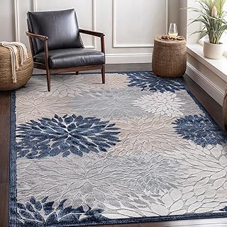CAMILSON Indoor Outdoor Rug, Blue 6’x9’ Floral Exotic Tropical Area Rugs...