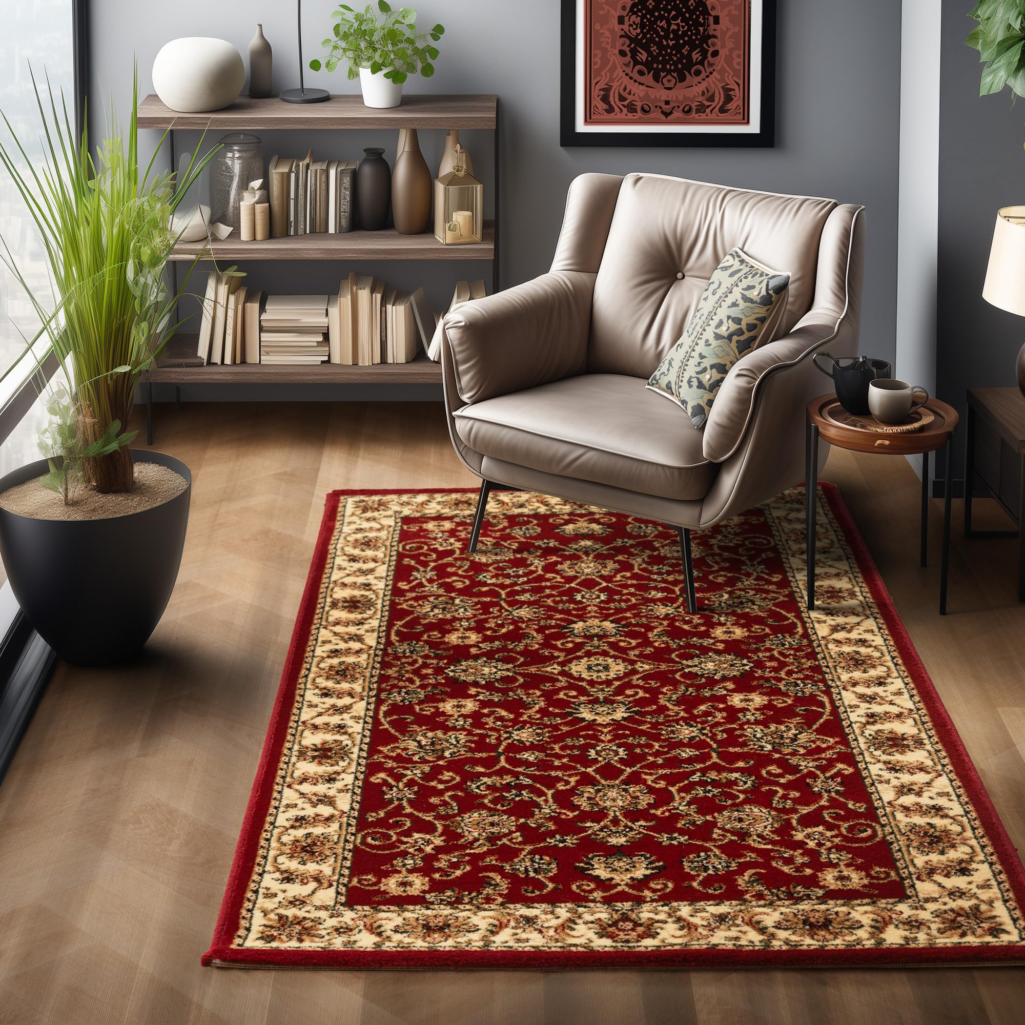 SIMPEX Alfombra Oriental 160x230 cm Roja, Diseño Clásico, Fácil de Cuidar y Resistente, Elegante Alfombra para Comedor o Espacios Amplios