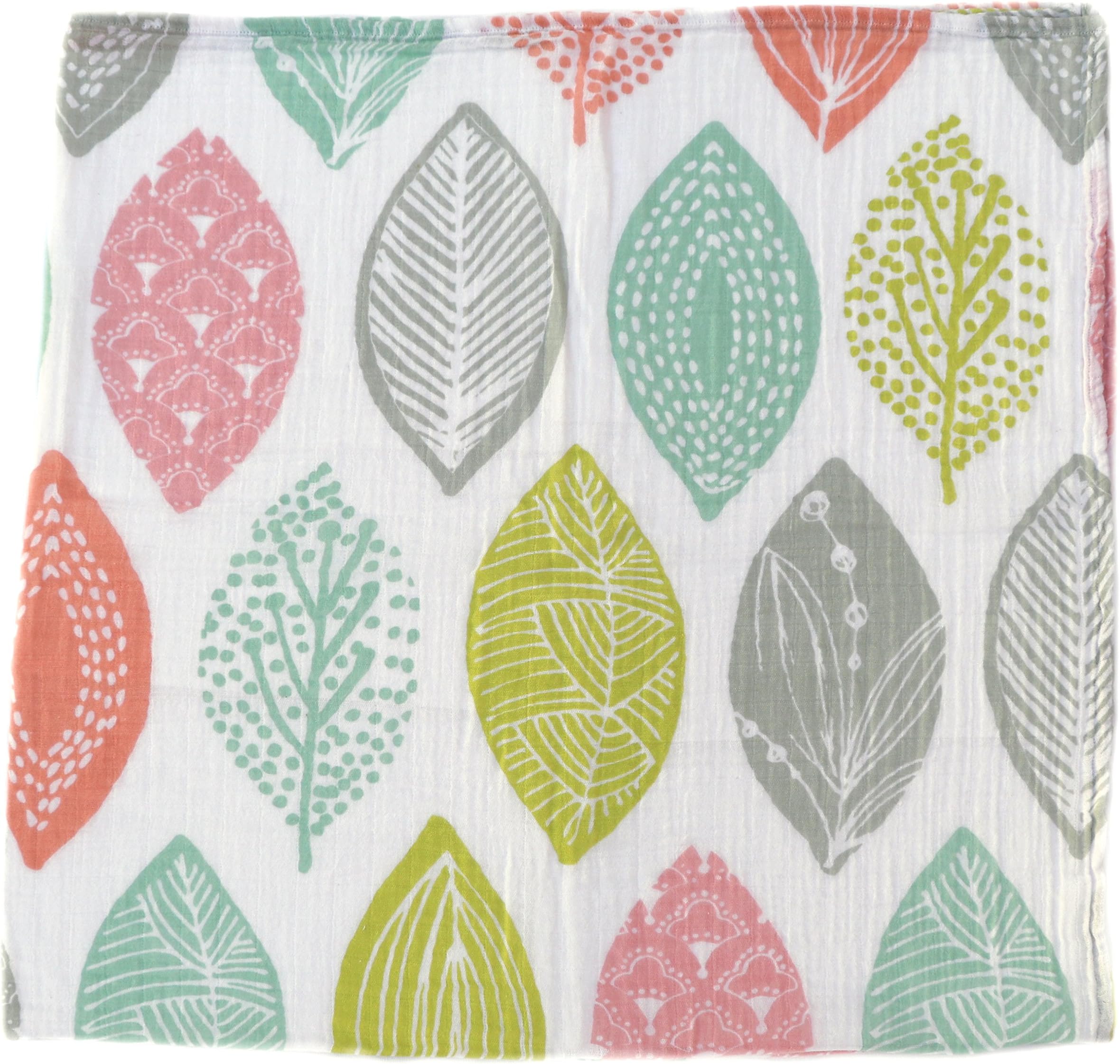 Muslin Swaddle Blanket - 100% Organic Cotton - Creative Babies Leafpod Designer Print - 47 x 47 inch Baby Girl or Baby Boy Swaddle Blanket or Nursing Cover w/Reusable Muslin Bag Gift Set