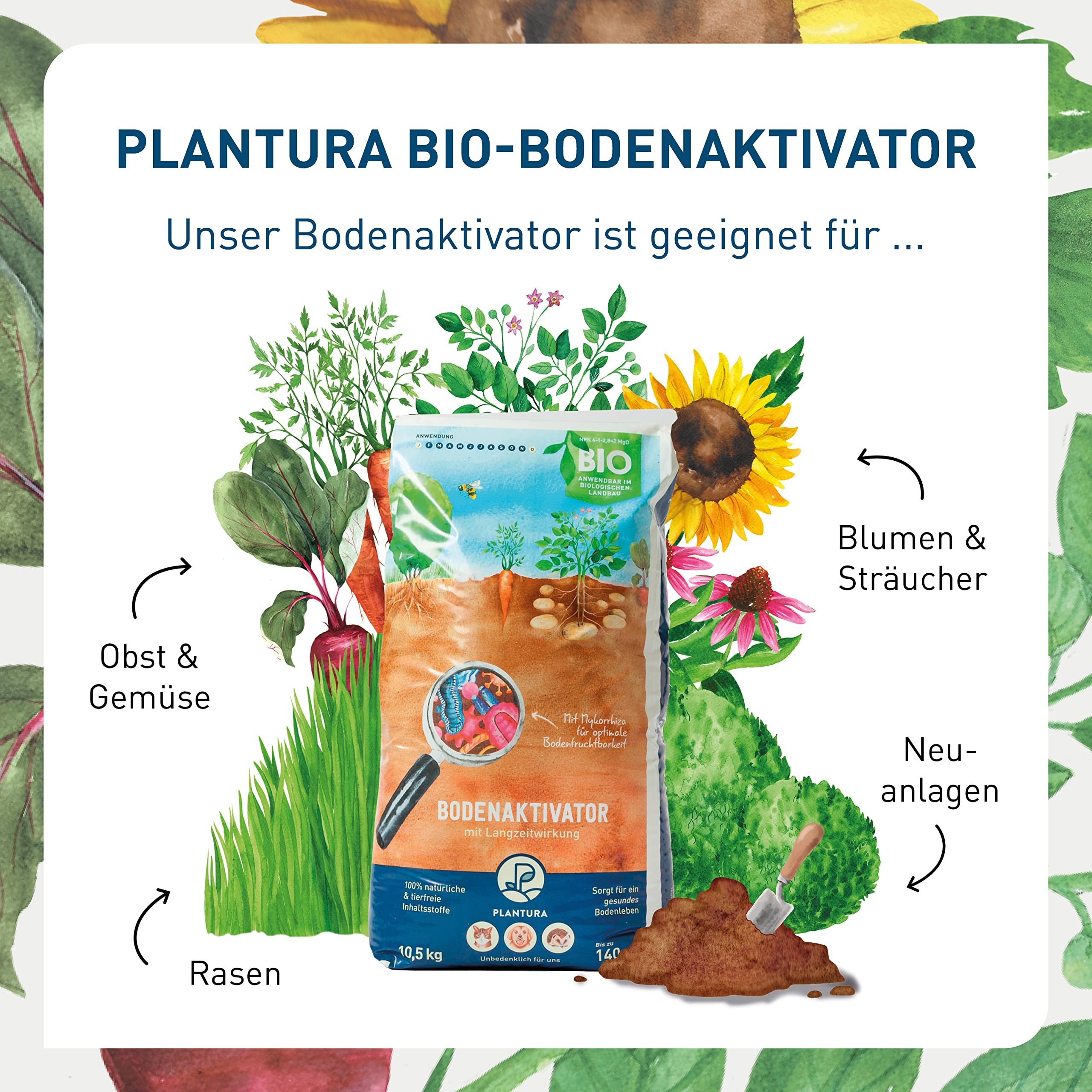 Plantura Bio-Bodenaktivator, mit lebenden Mykorrhiza-Pilzen, Langzeitwirkung, 10,5 kg für 140 m²