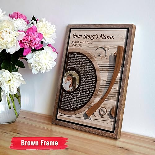Vista 215 de H-DEWALL Letras de canciones personalizadas, lienzo enmarcado en marrón, música romántica del día de San Valentín, regalo personalizado para marido
