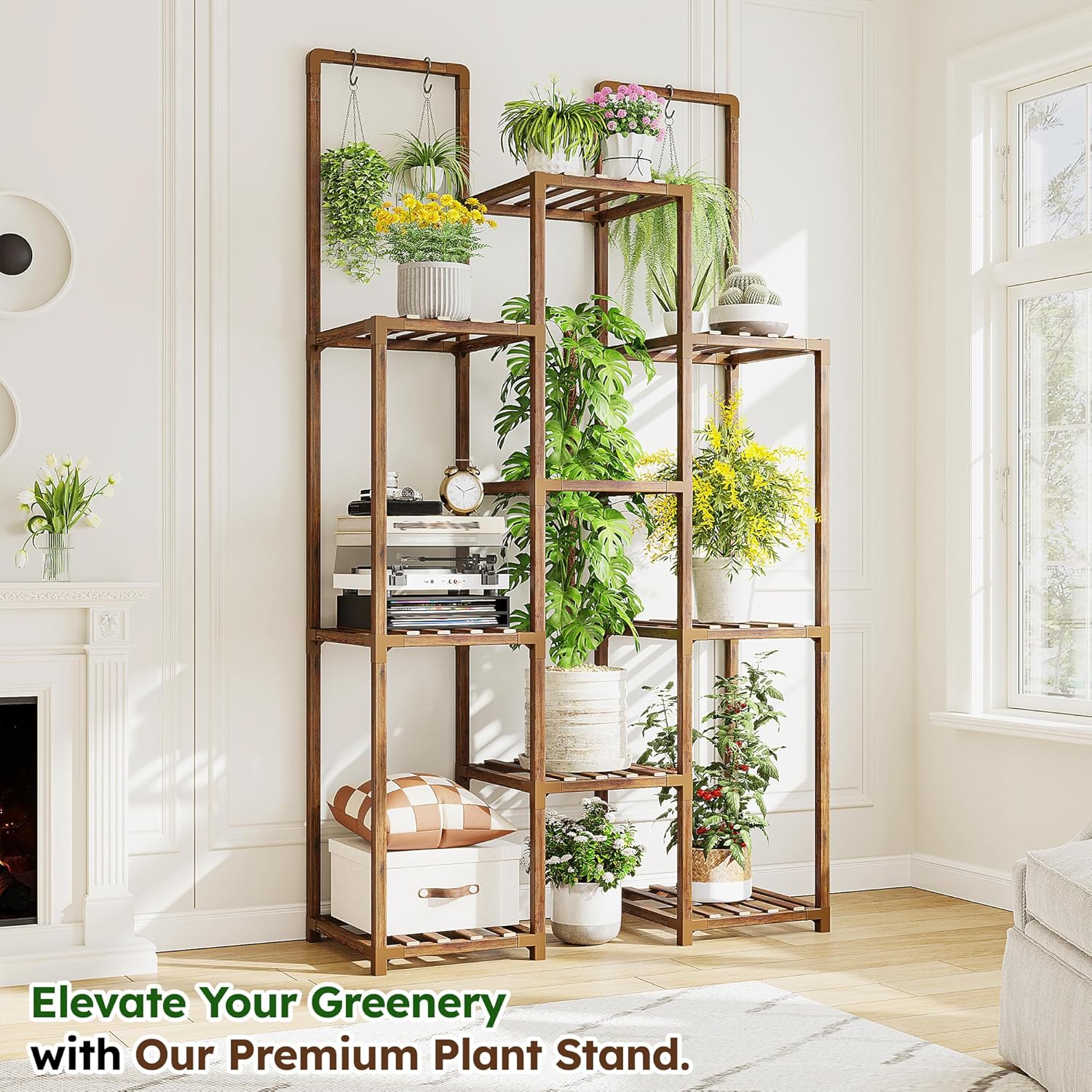 EnHomee 8 Tiers Plant Stand, Indoor Plant Stand with 11-16 Pots, Wood Plants Shelves for Living Room, Patio, Balcony, Yard, Garden, 34.2''W×11.8''D×47.4''H