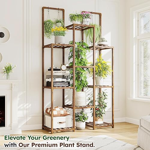 Miniatura 2 de EnHomee - Soporte para plantas de interior, estante de madera para plantas de exterior, soportes para plantas múltiples con 11-16 macetas para sala