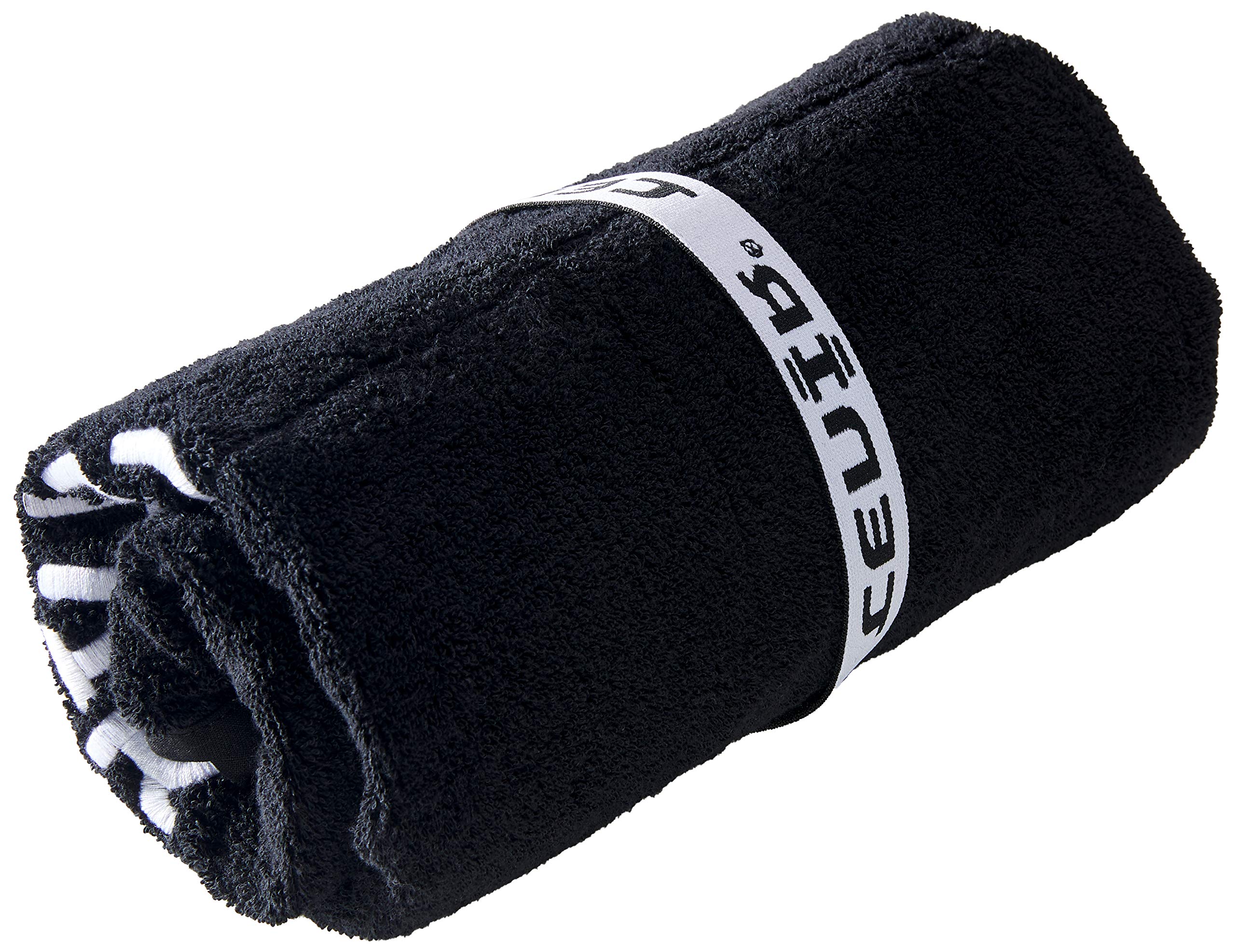 Telo/asciugamano sportivo antiscivolo, con tasca laterale per piccoli oggetti, per l'allenamento e la palestra, in cotone, 100 x 50 cm, colore nero