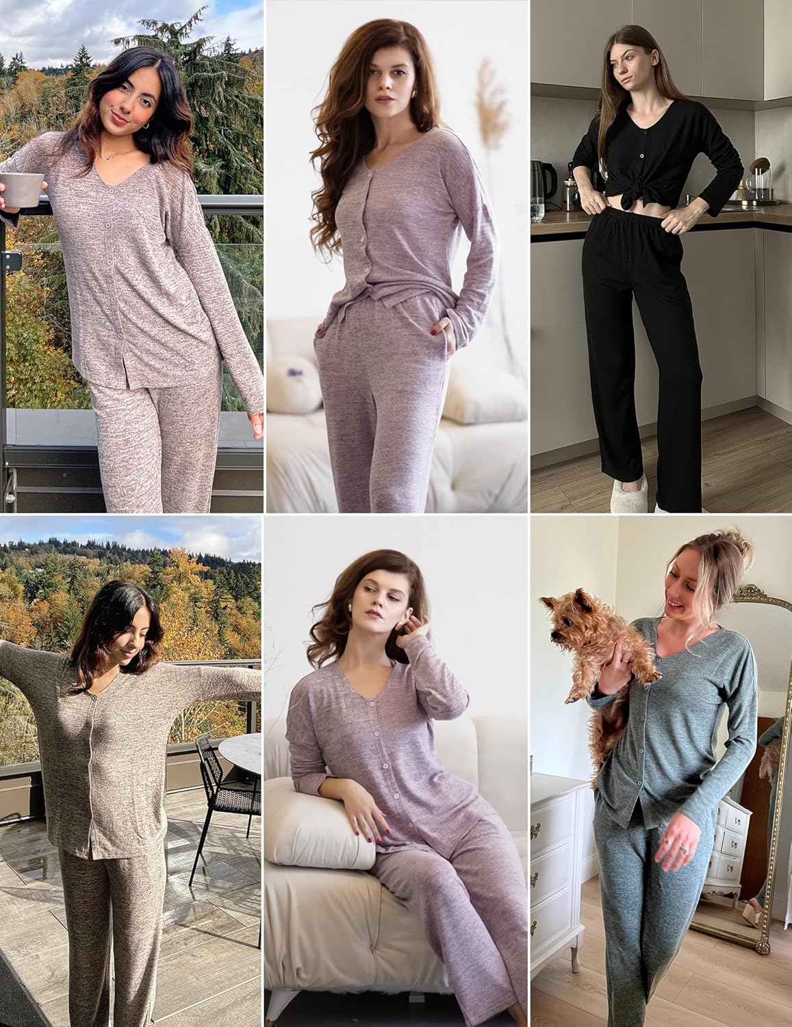 Ekouaer Womens Pajama Sets Button Up Long Sleeve Pjs Soft Lounge Set 2 Piece Sleepwear with Pockets - Image 6