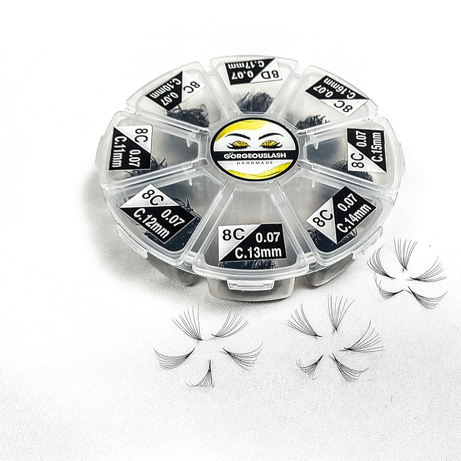 1200 Fans, Mixed 8D, 7D, 6D, 5D, 4D, 3D, Curl D or C Lashes, 0.07mm Diameter. Ready to ship.Handmade and Gorgeously-Crafted! (8D Mix, C Curl)