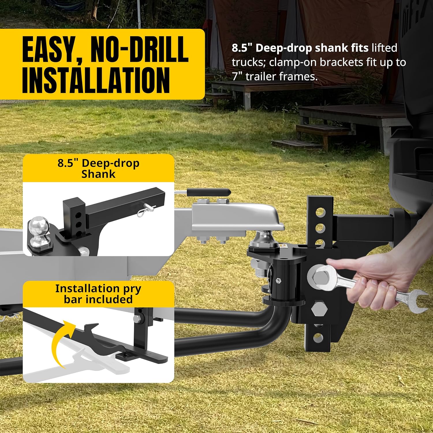 MaxxHaul 51191 Weight Distribution Hitch – 11,500 lb Capacity – Sway Control Kit with 2″ Solid Steel Shank & 2-5/16″ Hitch Ball – Powder-Coated Load Leveling Trailer Hitch, Black