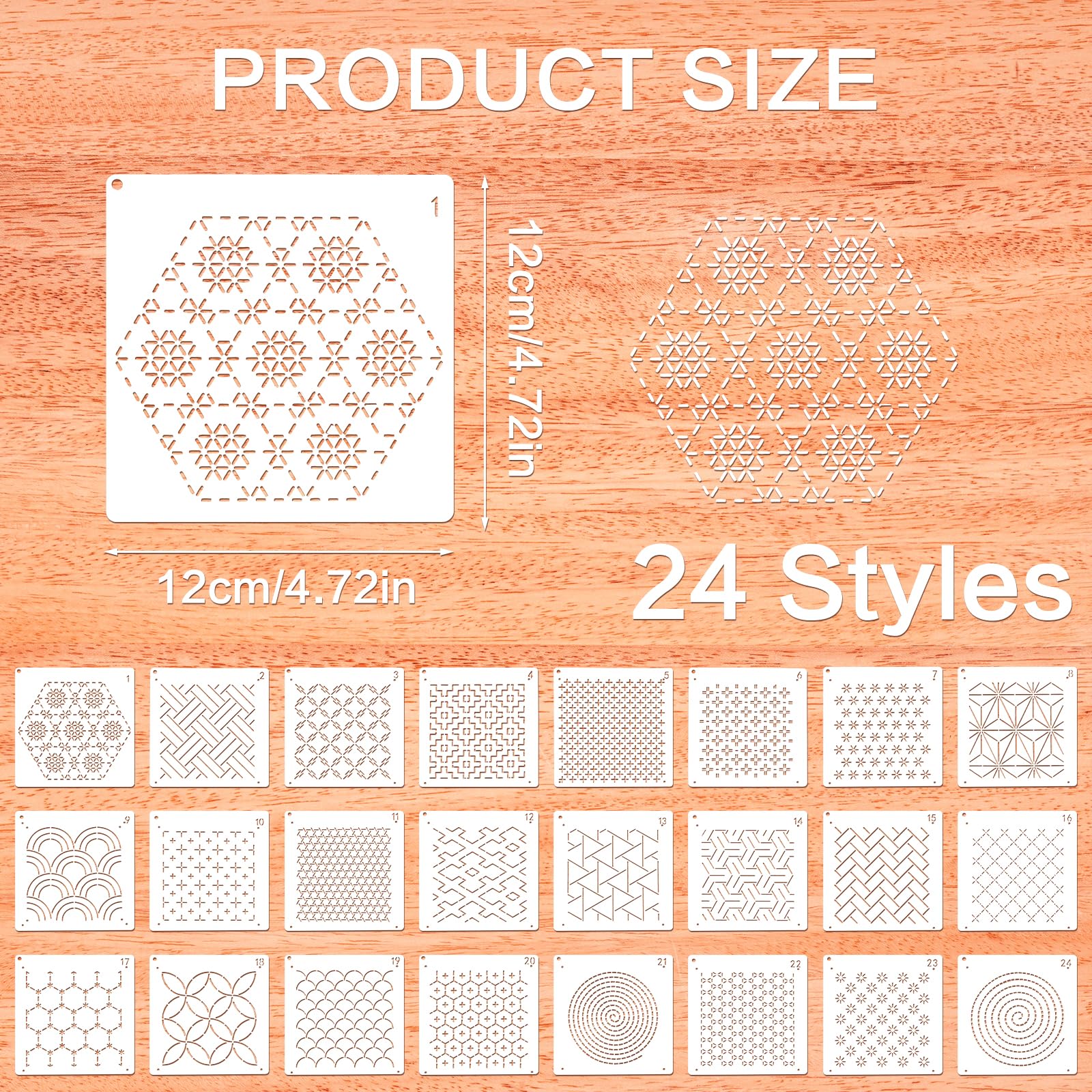 24Pcs Sashiko Stencil Quilting Stencils Wash Away for Crafts, Embroidery Stencils Geometric Line Stencils Kit, Quilting Templates for Sewing Hand Quilting Crafting Clothes - Image 3