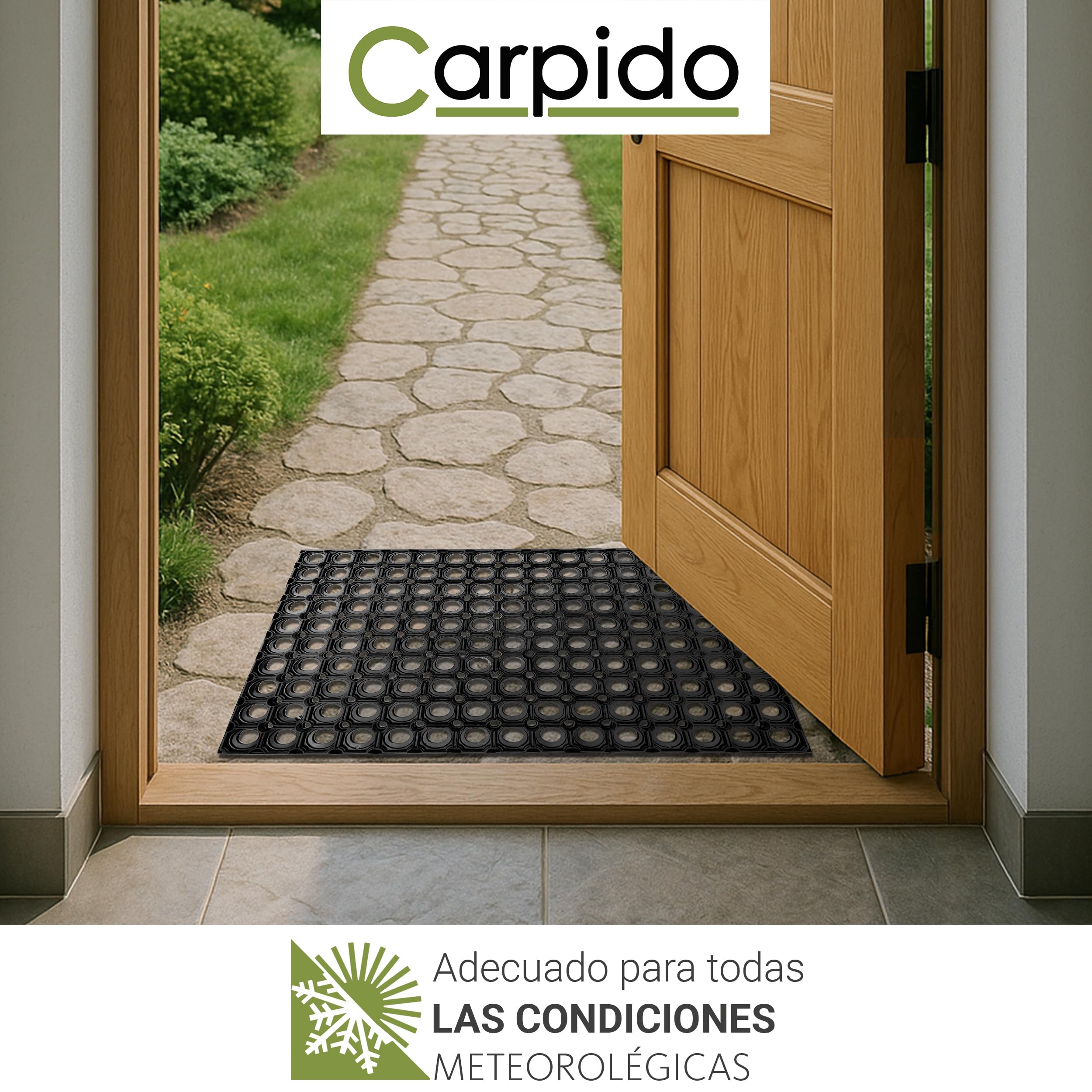 Carpido Felpudo de goma negro, antideslizante, para puerta, 80 x 120 cm, juego de 2 unidades, resistente, para exteriores, atrapa la suciedad