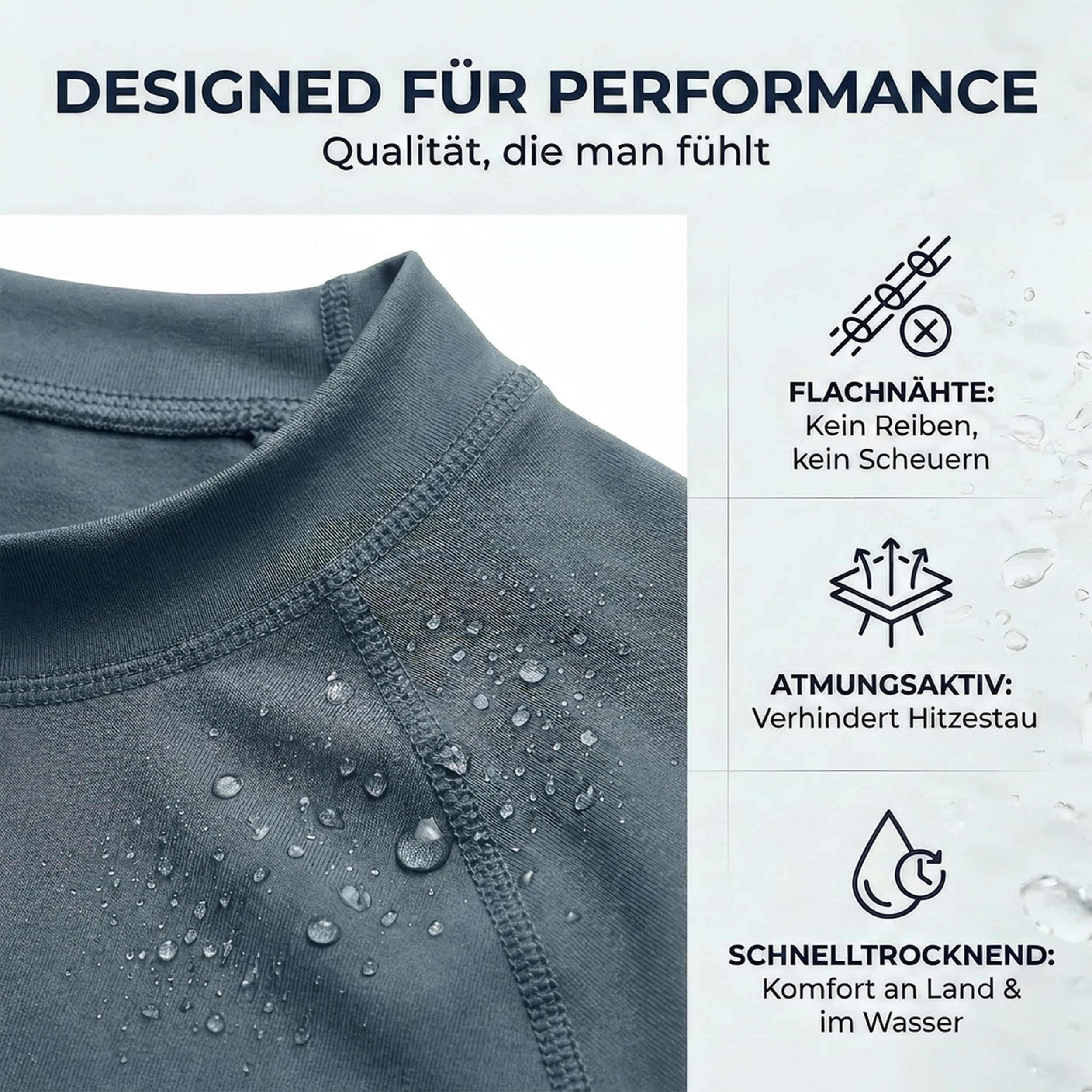 iQ-UV Shirt Herren Langarm Slim Fit – Rashguard für Herren mit Sonnenschutz zum Schwimmen, Surfen & Wassersport – Schwimmshirt Männer – Atmungsaktiv und schnelltrocknend