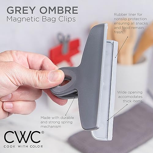 Miniatura 238 de COOK WITH COLOR Clips para bolsas – Clip de chip resistente y clips magnéticos para refrigerador para almacenamiento de alimentos con agarre Gris