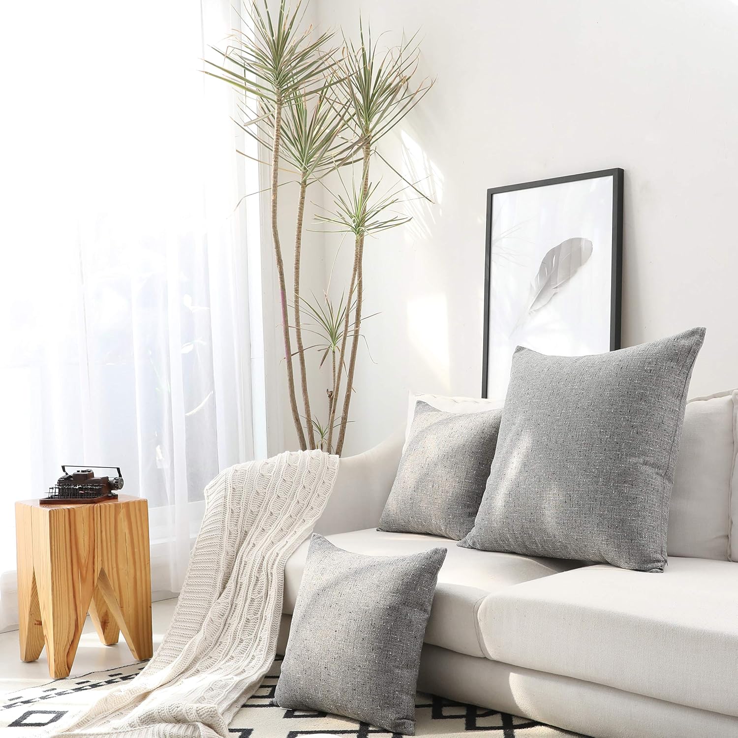 Kevin Textile Decor Lined Linen Throw Pillow Cases Handmade Cushion Cover Pillow Covers for Chair/Sofa, 18"x18"(2 Pack, Ash Grey)