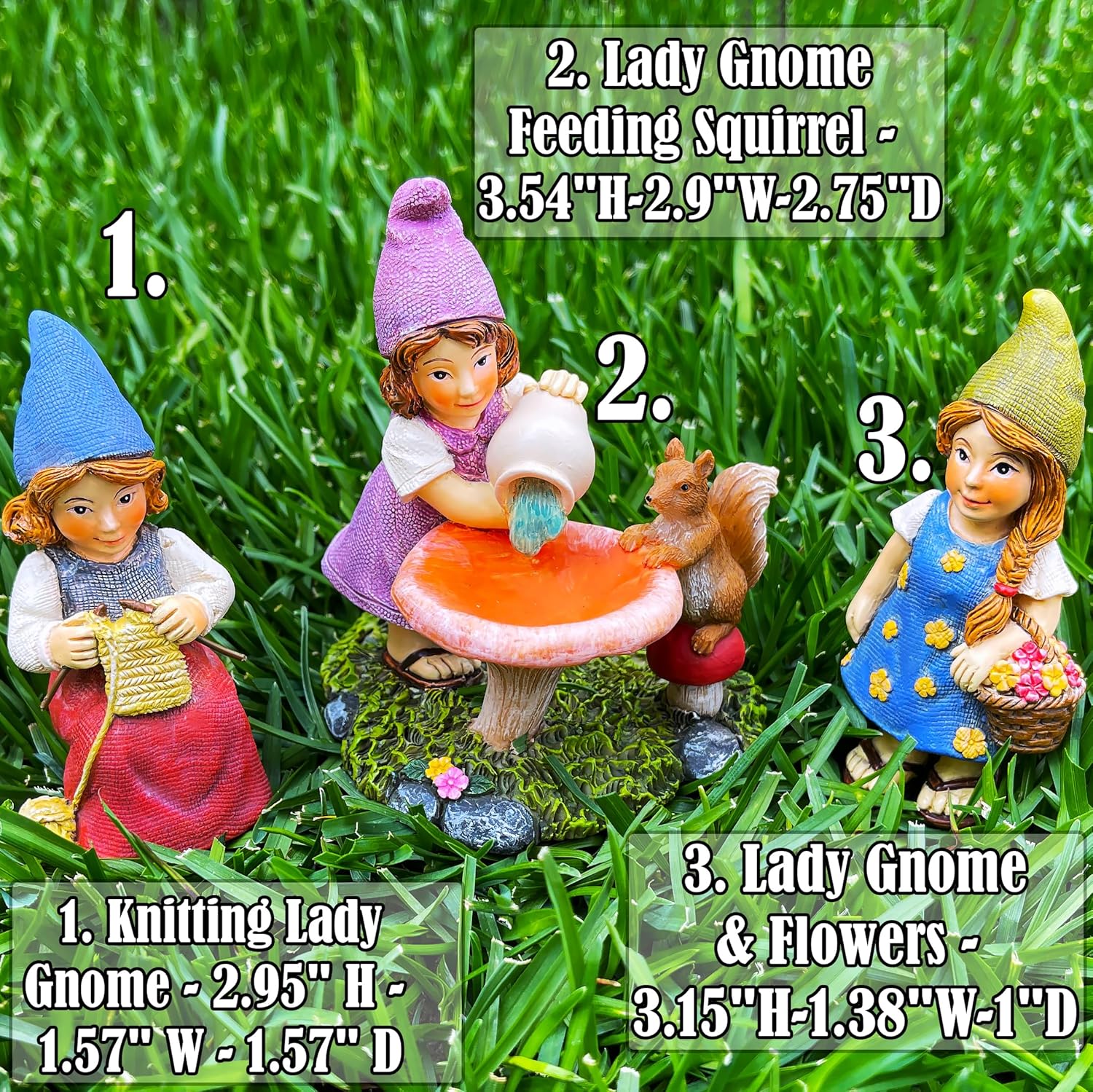 Mood Lab Miniature Garden Gnomes - Lady Gnomes Kit of 3 pcs - Figurines & Accessories Set - Outdoor or House Decor - Image 3