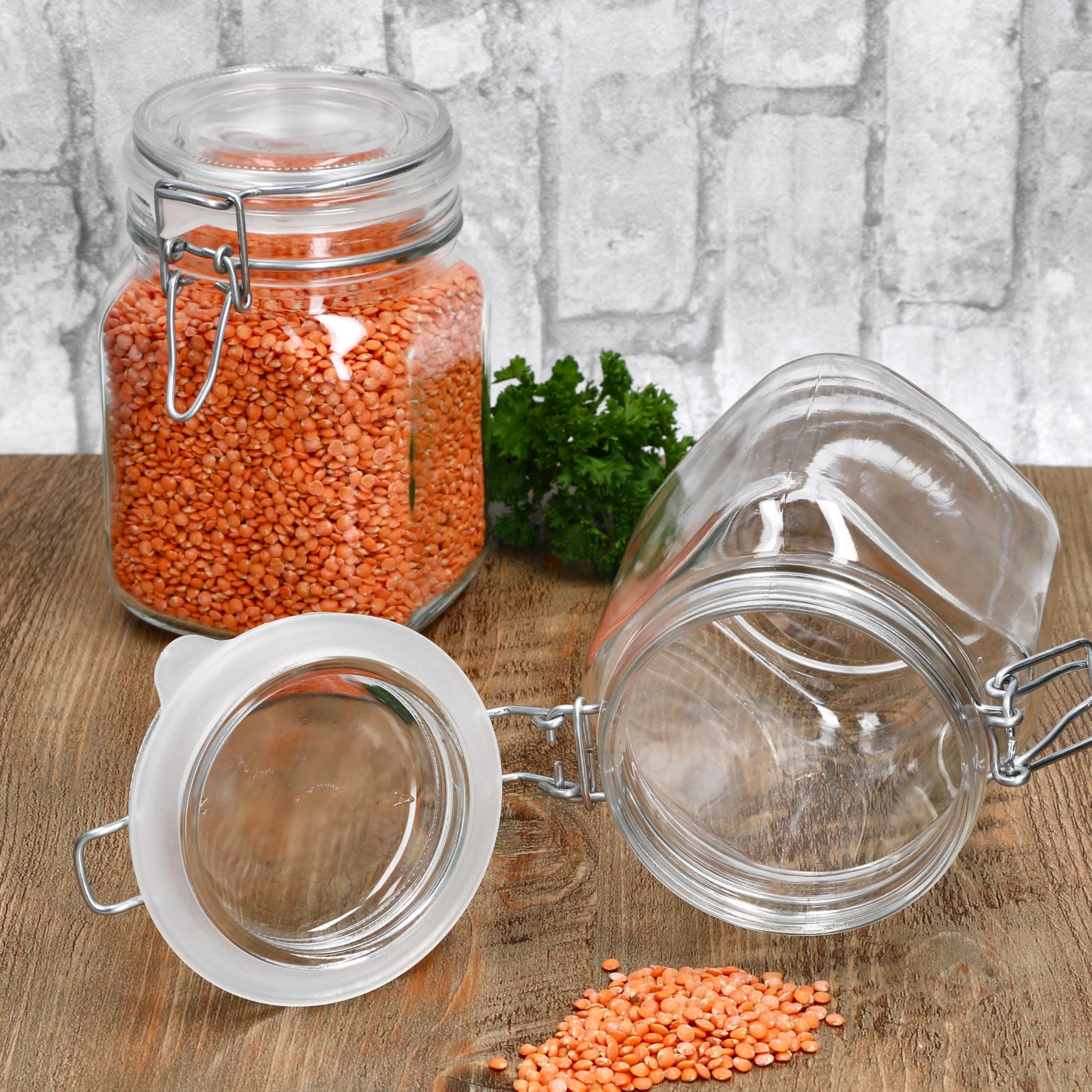 MamboCat Prima Lot de 6 bocaux de conservation hermétiques carrés I 1 l I Bocaux en verre avec fermeture à étrier I Idéal pour la mise en conserve, la fermentation et le stockage