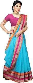 Sidhidata Women's Temple Border Kota Doria Cotton Manipuri Saree With Unstiched Blouse Piece Price In India